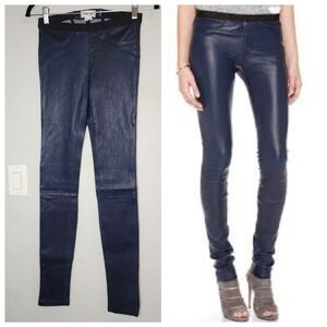 Helmut Lang 100% Lamb Leather Pull On Blue Stretch Legging Skinny Pants Size 0